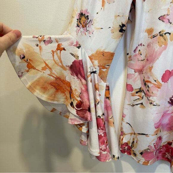 Laura Floral Long Bell Sleeve Top White - Picture 7 of 9